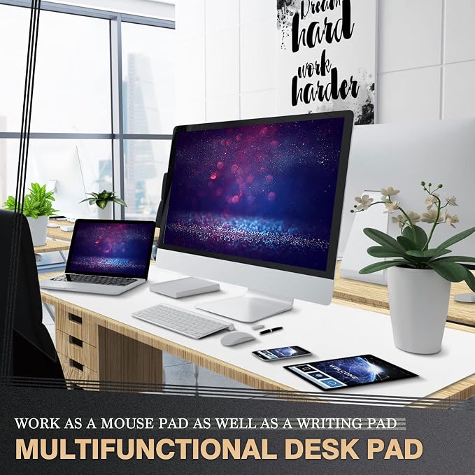 K KNODEL Extra Large Desk Mat, Leather Mouse Pad (47.2"x23.6", White) | Desk Pad, Keyboard Pad, Computer and Laptop Mat, Desktop Protector and Cover, Writing Pad and Blotter for Home Office