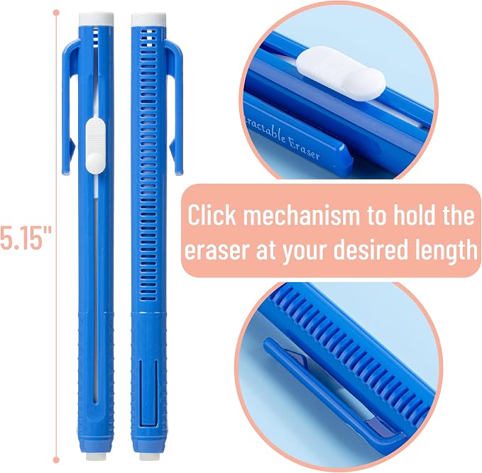Mr. Pen- Retractable Mechanical Eraser Pens, 6 Pack, Winter Colors | Latex-Free Precision Pencil Erasers for Artists, Students, Drawing, Sketching & Drafting