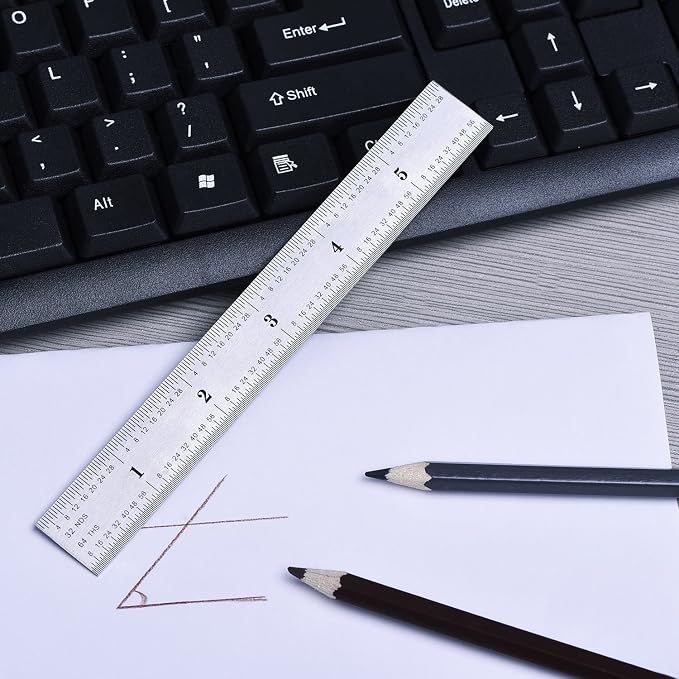 eBoot 2 Pack Stainless Steel Ruler Machinist Engineer Ruler, Metric Ruler with Markings 1/8, 1/16, 1/32, 1/64 Inch for Engineering, School, Office, Architect, and Drawing (6 Inch)