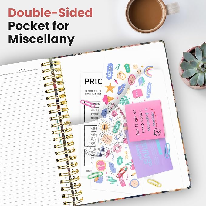 Large Spiral Notebook with Dividers & Tabs, 8.5" x 11" Hardcover 5 Subject Notebook for Work, 280 pages, College Ruled, Cute Journal for Women, Perfect for Study & Office Note Taking, Garden