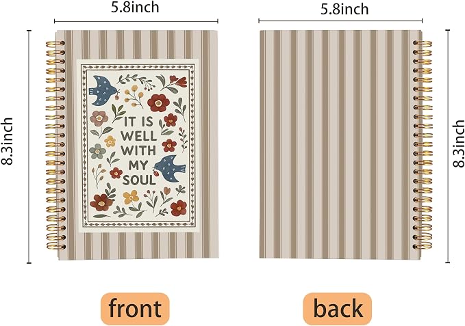 Ecezatik Christian Floral Bird Notebook Journal, It Is Well with My Soul Bible Notebook for Note Taking, Christian Gifts for Women, Religious Spiral Journal 5.5x8.3 Inch