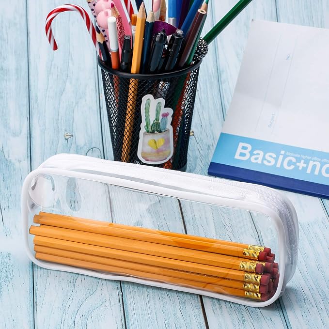 Tatuo 4 Pieces Clear PVC Bags Big Capacity Zipper Pencil Pouch Case Travel Luggage Makeup Cosmetic Bag (White)