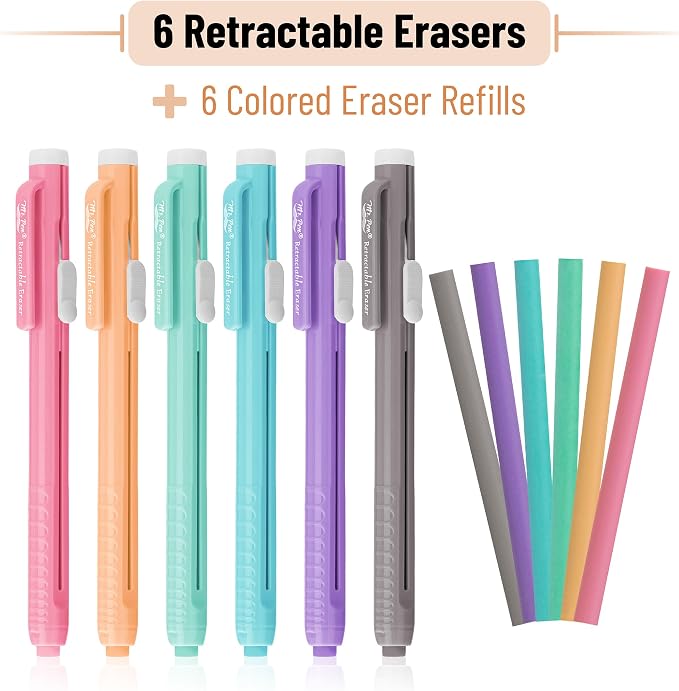 Mr. Pen- Retractable Mechanical Eraser Pens, 6 Pack, Vibrant Colors | Latex-Free Precision Pencil Erasers for Artists, Students, Drawing, Sketching & Drafting | Latex-Free Precision Pencil Erasers for Artists, Students, Drawing, Sketching & Drafting
