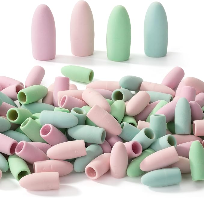 Mr. Pen- Pencil Top Erasers, 120 Pack, Pastel Colors, Latex-Free | No-Smudge Cap Pencil Erasers for Precise Erasing, Kids, Teachers, Studying Supplies