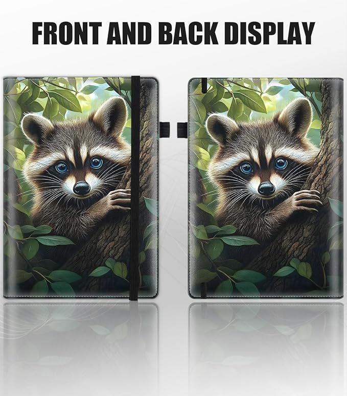 Hardcover Executive Notebooks, A5 PU Leather Lined Journal Notebook, 200 Pages Thick Paper Subject Notebooks for School,Work,Home Writing Business Notebook, Diary Book ， Forest Raccoon