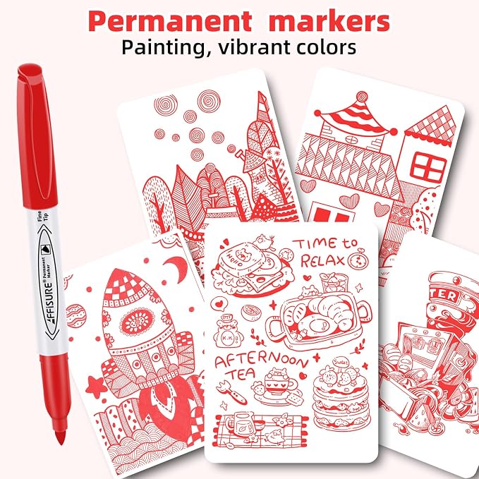 Red Permanent Markers Bulk, 75 Count, Quick Drying and Fade Resistant, Fine Point Marker works on Paper, Plastic, Metal, Wood, Perfect for Classroom, Home, Office