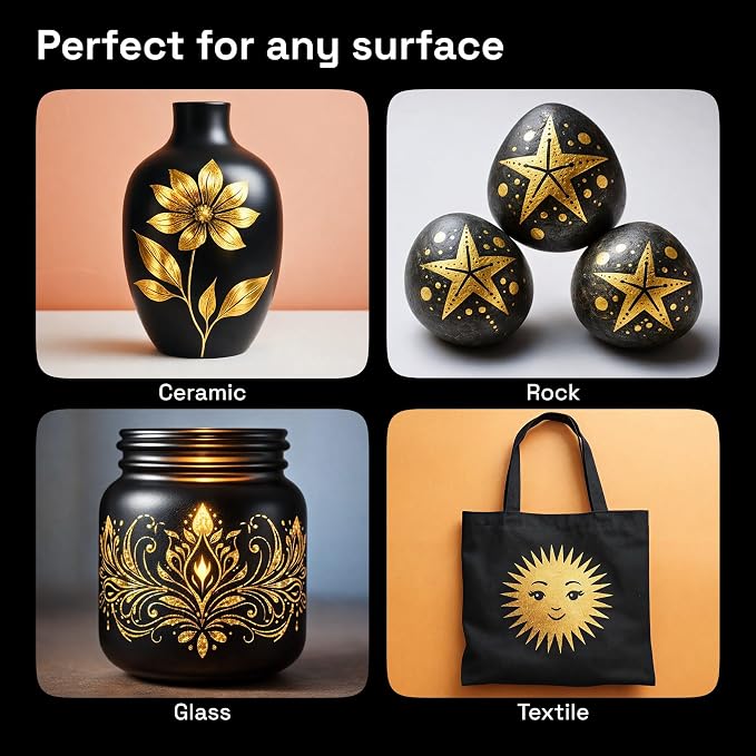 ARTISTRO Gold Paint Pens - Various Tips - Set of 5 | Acrylic Paint Markers, Water-Based, For Rock, Glass, Ceramic, Wood, Tire, Fabric, Metal, Canvas, Marking, Painting