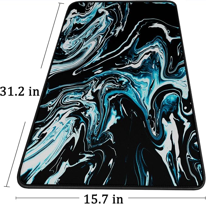 Gaming Mouse Pad with Stitched Edges, Durable Non-Slip Natural Rubber Base, Waterproof Computer Keyboard Pad Mat for Esports Pros/Gamer/Desktop/Office/Home - Marble Cyan