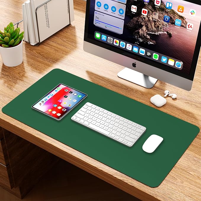 Leather Desk Pad Protector, Waterproof Mouse Pad, PU Desk Mat, Office Desk Cover, Desk Writing Mat for Office/Home/Work/Cubicle (Dark Green) 31.5x15.7 in