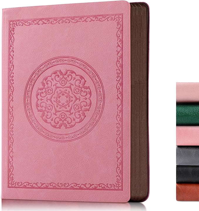 Fetinar 2026 Leather Vintage Journal Notebook,300 Pages,Leather Softcover Lined Journal Notebooks for Women Men,Notebook Journals for Writing Travel,Business,Office,5.7'' X 8.3'',Pink