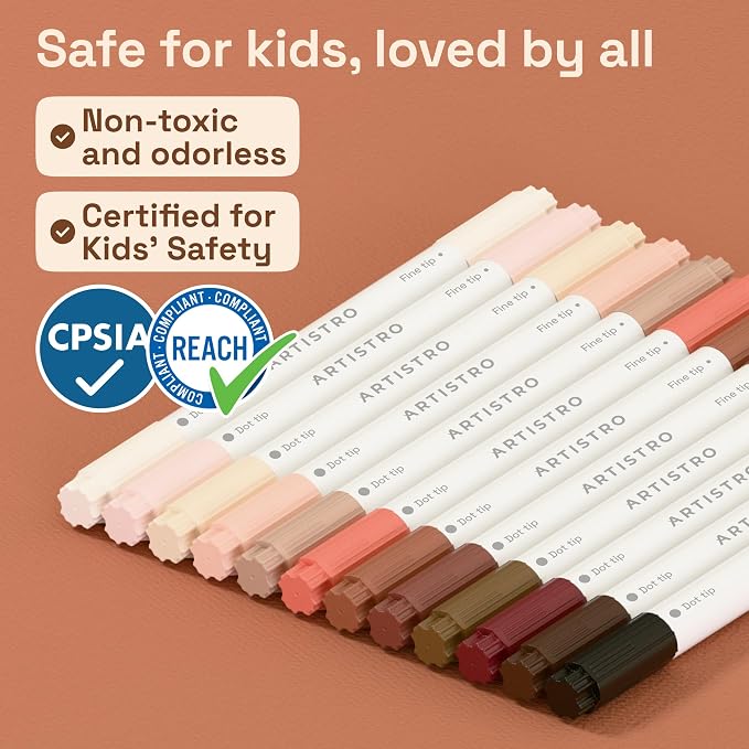 ARTISTRO 12 Skin Tones Acrylic Paint Markers - Paint Pens for Drawing - For Fabric, Rock, Glass, Wood, Molds - Arts & Crafts Gift for Adults, Teens, Kids, Classroom Must Haves & School Supplies