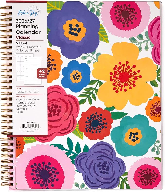Blue Sky 2026-2027 Weekly & Monthly Academic Planner, 8.5"x11", Mahalo | July 2026 - June 2027, Flexible Pocket Cover, Wirebound, Storage Pocket, Laminated Tabs, Academic Year