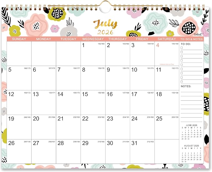 Wall Calendar 2026-2027 - 2026-2027 Calendar from Jul. 2026 to Dec. 2027, 14.75‘’ x 11.5‘’, Monthly Calendars 2026-2027 with Hanging Hole, Large Blocks
