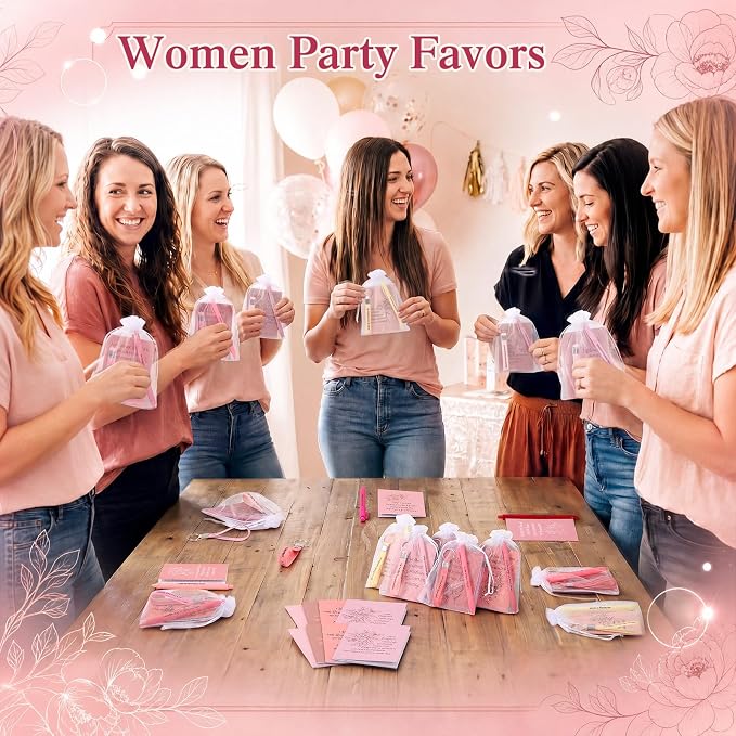 Mooliwe 12 Set Positive Affirmation Gift Set Gratitude Notebooks with Pens Keychains Small Bags Motivational Party Favors for Adult Women Coworkers Employee Group (Pink)