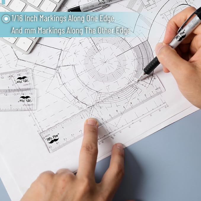 Mr. Pen- Plastic Rulers, 6 Inch, 3 Pack, Easy-to-Read Markings | Scratch-Resistant Design with Inches and Centimeters, Durable Small Transplant Rulers for Crafting Office & School