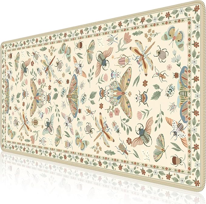 iCasso Beige Large Mouse Pad, Desk Matt for Desktop, XXL Desk Mat for Keyboard and Mouse, Anti-Slip Big Mousepad Computer Mat with Stitched Edges