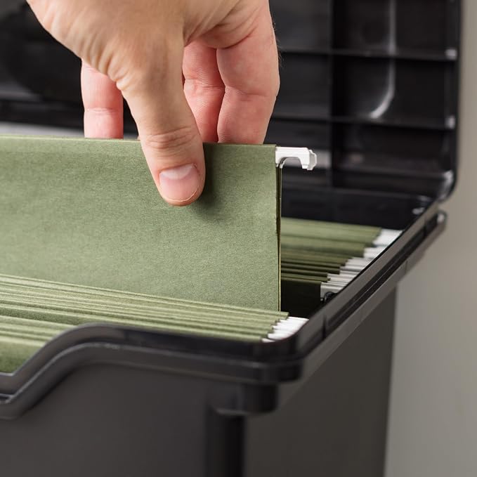 IRIS USA File Box Organizer with Lid, Letter File, Portable Handle, Black | Carry letter size files, documents and paperwork with a portable handle and secure lid for organized storage on the go
