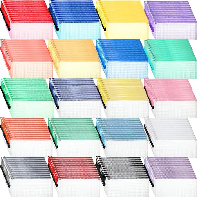 Zhehao 200 Pieces A6 Mesh Zipper Pouch Bulk Mesh Bags with Zipper Waterproof Small Pencil Pouches for Office Supplies Organization 9.4 x 4.5 Inches(Multiple Colors)