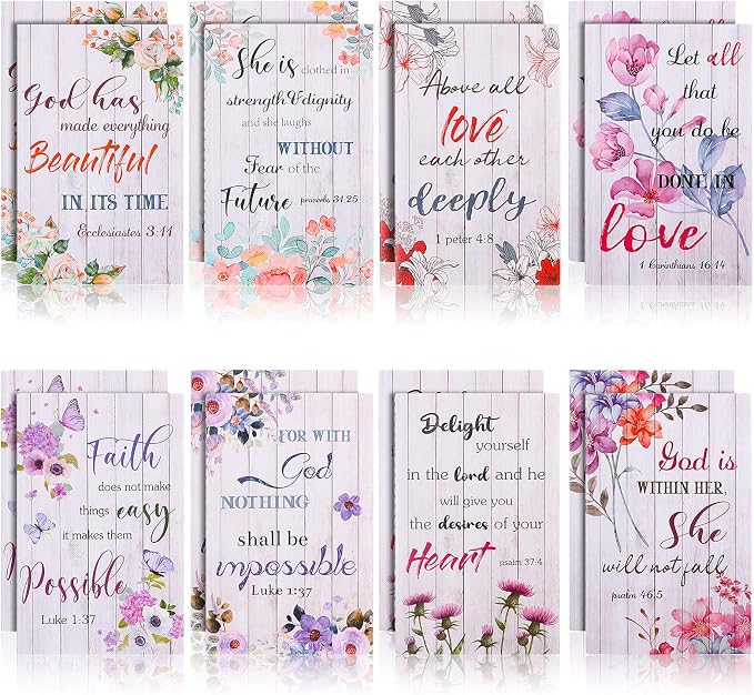 Containlol 16 Pcs Flower Daily Prayer Gift for Women, Bible Verse Notebooks Rustic Floral Inspirational Scripture Quotes Pocket Notepads, School Office, 4.9 x 3.1 Inches(Cute Style)