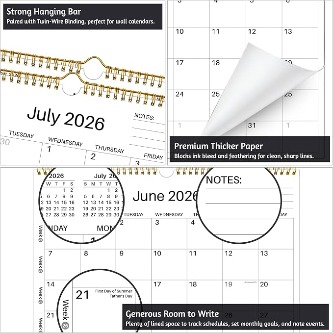 Wall Calendar 2026-2027 - June 2026 - December 2027, 19 Monthly Calendar 2026-2027, 14.6" x 11.42", with Large Daily Blocks, Thick Paper, Holidays, Week's Numbers＆ Notes, Minimalist Design