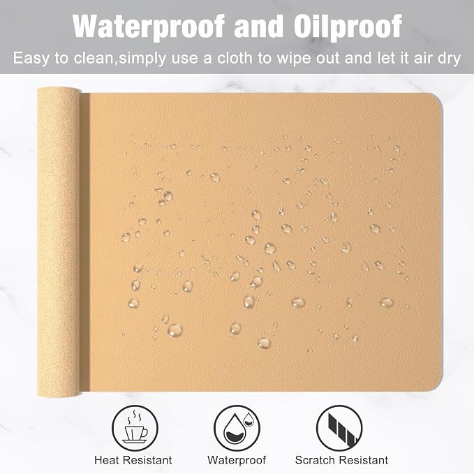 Hsurbtra Desk Pad, 30" x 14" PU Leather Desk Mat, XL Extended Mouse Pad, Waterproof Desktop Blotter Protector, Non-Slip Ultra Thin Large Laptop Keyboard Writing Mat for Office Home, Earth Yellow