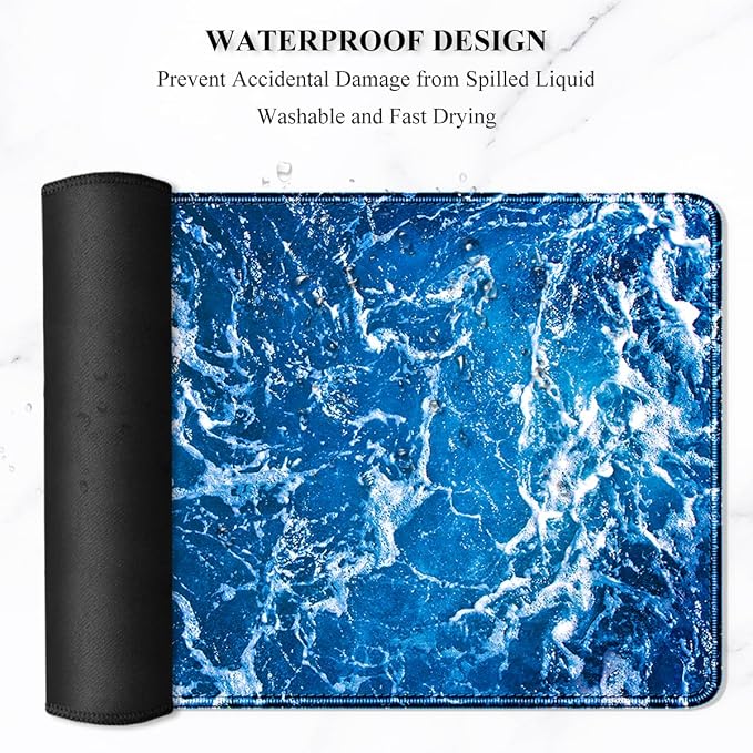 Auhoahsil Large Mouse Pad, XXL Desk Pad, Extened 35" x 15", Non-Slip Rubber Base, Stitched Edges, Superior Surface, Waterproof Keyboard Mat, Large Mousepad for Gamer, Office & Home, Beautiful Ocean