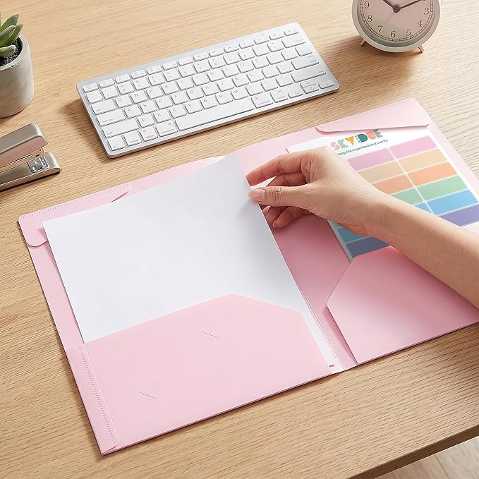 Folders with Pockets and Tabs, 6 Pack Plastic File Folders with 18 Labels, Letter Size School Folders with Pockets, Color-Coded Project Folders for School, Home and Office Soft Pastels Colors