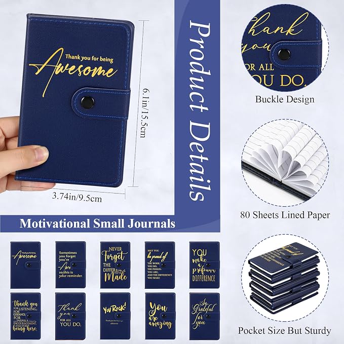 Dispowreath 10 Sets Thank You Leather Journal Notebook with Appreciation Ballpoint Pen Employee Gift for Teacher Nurse Coworker Team Office Staff Vet Tech Housekeeper (Navy Blue,Appreciation Sign)