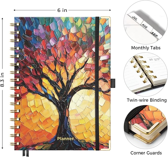 AHGXG Academic Planner 2026-2027, July 2026 - June 2027, 5.7" x 8.3" | Weekly and Monthly, Hardcover, Spiral-Bound, Calendar, Agenda for Women, Student, School, 12-Month Tabs (Colourful Tree)