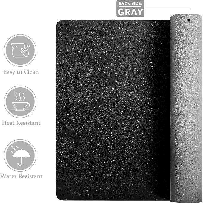 Aothia Double-Sided PU Leather Desk Pad - Non-Slip Large Mouse Pad & Desk Mat for Office, Home - Waterproof, Easy to Clean, Durable Dual-Sided Surface (31.5" x 15.7", Black)