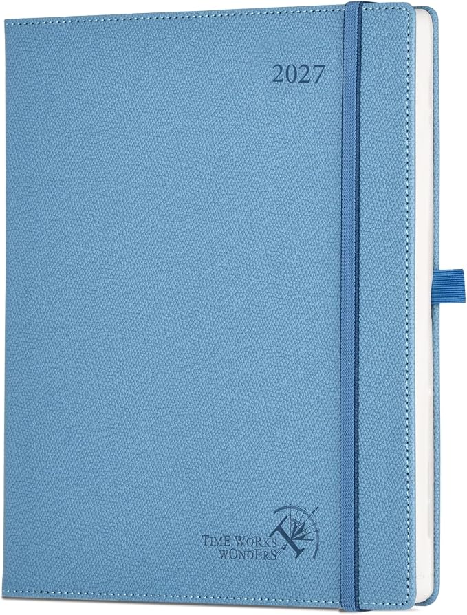 POPRUN 2027 Planner (Large 8.5"x 10.5"), Weekly and Monthly Planner | Daily Calendar Book Jan.2027 - Dec.2027, Appointment Book with Monthly Tabs, Leather Hardcover, Inner Pocket - Aquamarine