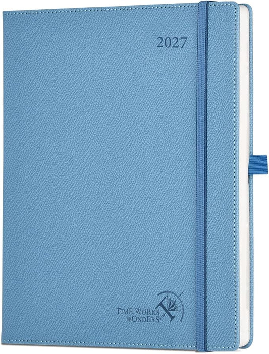 POPRUN 2027 Planner (Large 8.5"x 10.5"), Weekly and Monthly Planner | Daily Calendar Book Jan.2027 - Dec.2027, Appointment Book with Monthly Tabs, Leather Hardcover, Inner Pocket - Aquamarine