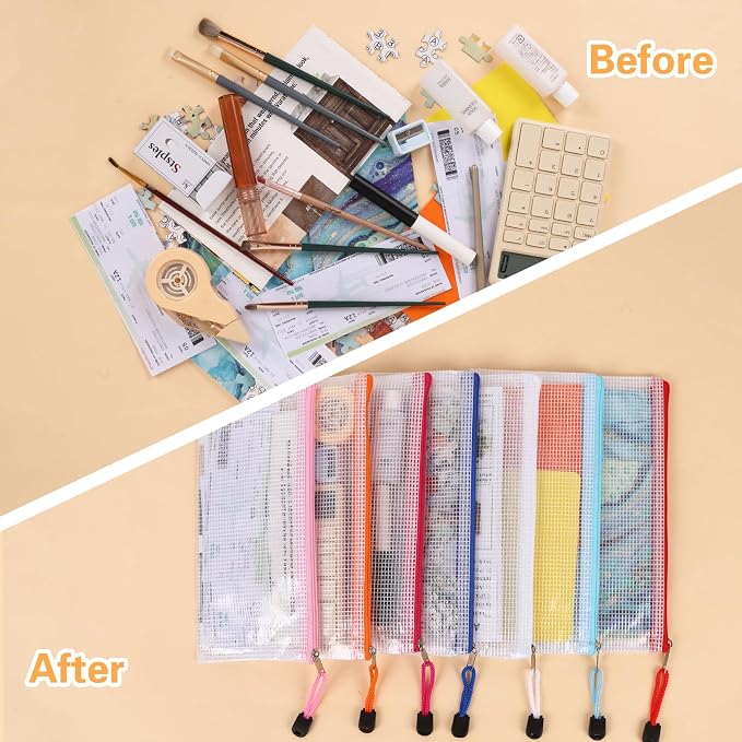 EOOUT Pencil Pouch 50pcs 9.5x4.5 Inches Small Mesh Zipper Pouch in 15 Colors for Bill Travel Tickets Storage and Office Supplies Storage