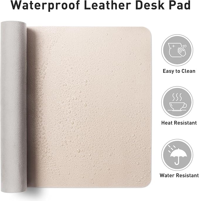 Aothia Large PU Leather Desk Pad Protector – Non-Slip Mouse Pad & Writing Mat for Office/Home, Waterproof, Easy to Clean (36" x 17", Eggshell)