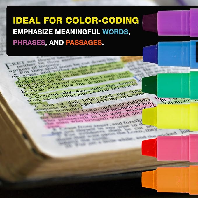 U.S. Office Supply Bible Safe Highlighter Set of 6 Bright Flouresent Colors, Dry Bible Highlighters No Bleed, Fade or Smear, Safe Gel Markers, Accessories, Study Guide