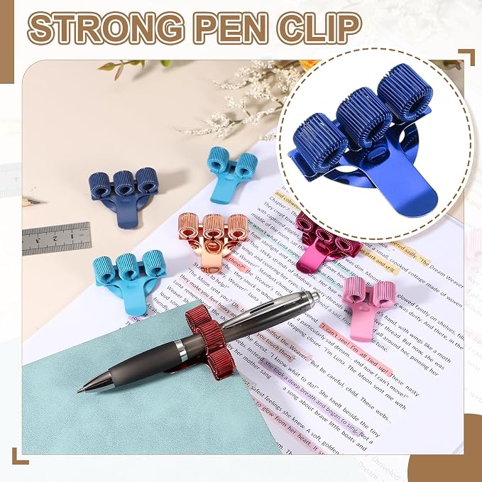 PATIKIL 2Pcs Pen Clip, 3 Holes Pen Holder Clip Metal Portable Spring Loop Organizer Universal for Notebook Journal Highlighter Office Business Pocket Clipboard Whiteboard, Dark Blue