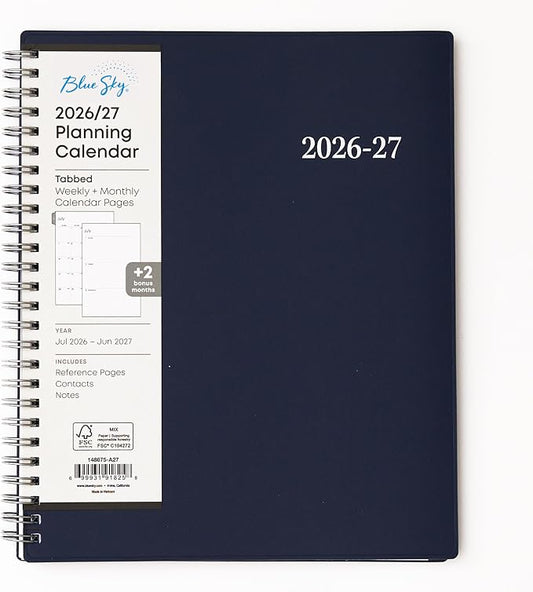 Blue Sky 2026-2027 Weekly & Monthly Academic Planner, 7"x9" Enterprise Navy | July 2026 - June 2027, Flexible Cover, Wirebound, Laminated Tabs, Academic Year