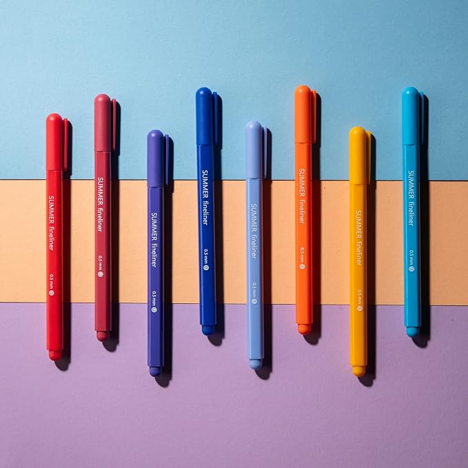 DIVERSEBEE Fine Tip Pens, 0.5mm Fine Point, Assorted Colors (Summer) | 8 Bible Pens No Bleed Through Fineliners, Markers for Journaling, Bible Study Journaling Supplies and Accessories
