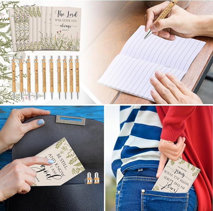 Ctosree 60 Pcs Christian Gifts Bulk for Women Bible Verse Notebook Prayer Journal Inspirational Ballpoint Pen Notepad Church Gift for Women Pastor's Wife Vbs Sunday School Back to School Gift (Beige)