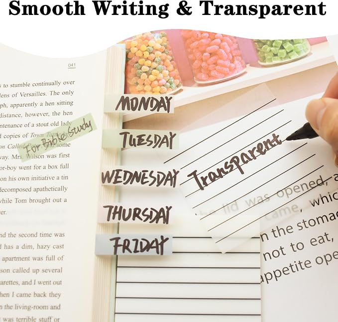 YOUDEFUL 800Pcs Transparent Sticky Notes, White Clear Sticky Notes with Lined, 3"x3" Waterproof Translucent Sticky Note Pads, Index Tabs, Clear Post it Notes for Bible Study, See Through Sticky Notes