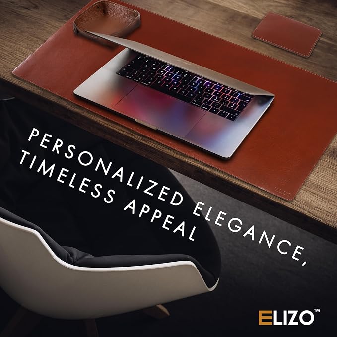 ELIZO Leather Desk Pad Real Leather Desk Mat Thick (3mm) Double Layer (32x16) Cover Blotter Desk Protector Large Computer Mat for Keyboard Mouse Pad Table Laptop Mat Office Accessories - Camel