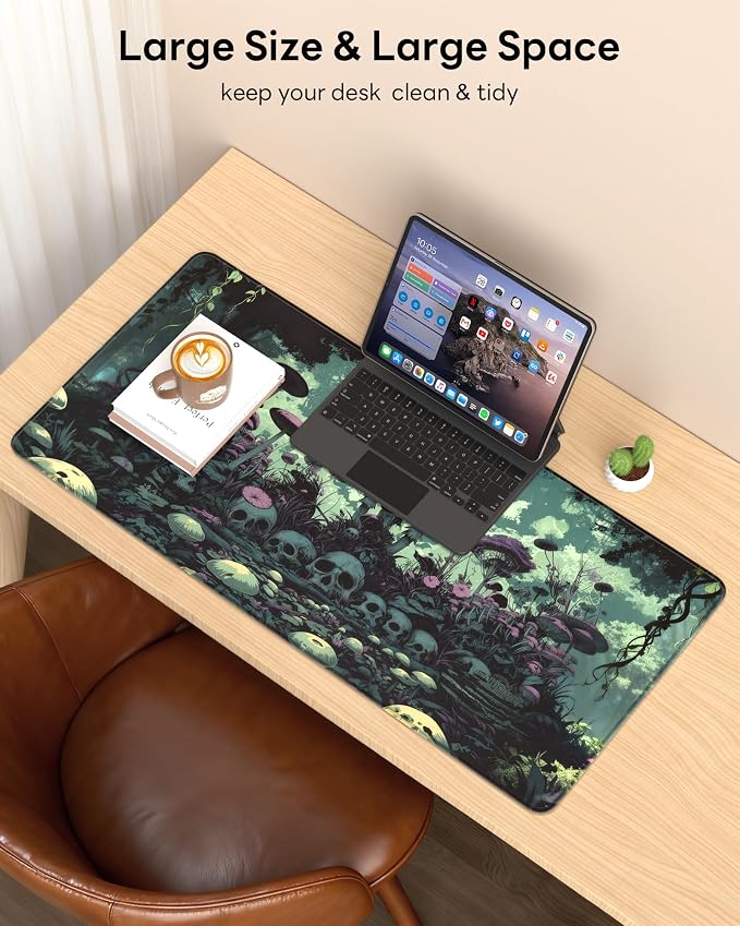 XL Gaming Mouse Pad, 31.5x15.7'' Large Desk Mat with Anti-Slip Rubber Base & Stitched Edges for Gaming, Office, Home, Gloomy Cemetery