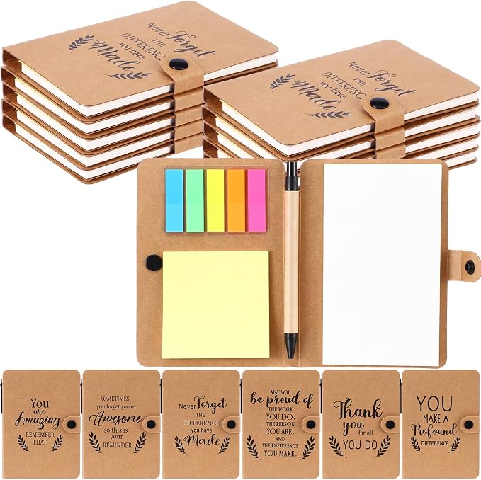 Resurhang 24 Pack Appreciation Gifts Bulk Inspirational Spiral Notebook with Sticky Note Pen, Note Pads Motivational Journals Thank You Gifts for Employee Volunteer Teacher Nurse Team (Text)