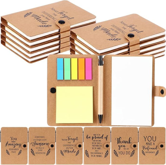 Resurhang 24 Pack Appreciation Gifts Bulk Inspirational Spiral Notebook with Sticky Note Pen, Note Pads Motivational Journals Thank You Gifts for Employee Volunteer Teacher Nurse Team (Text)