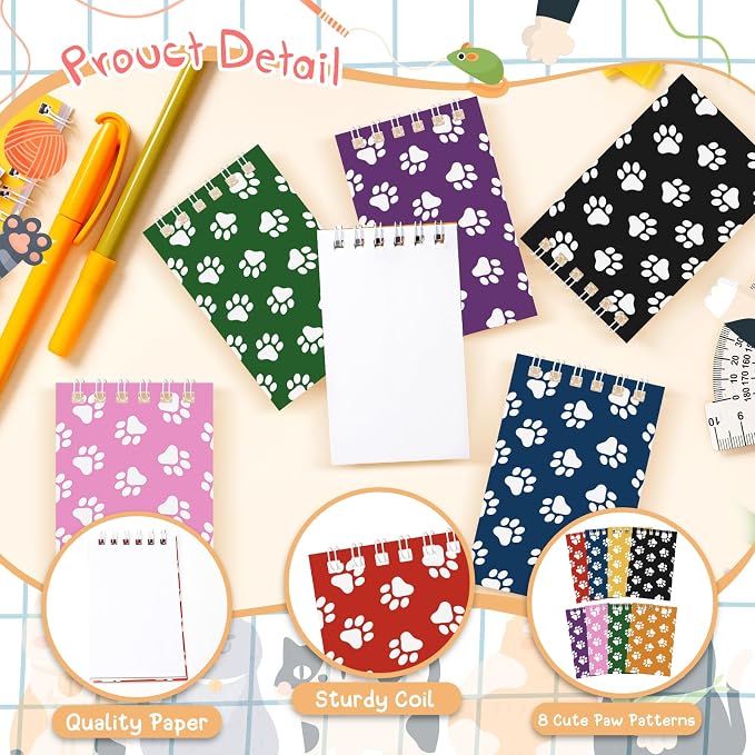 Weecent 24 Pcs Mini Notebooks Dog Paw Party Favors for Kids Puppy Animal Notepads Spiral Pocket Notebooks Birthday Teacher Classroom Rewards Supplies for Goody, 2.36 x 3.94 Inches