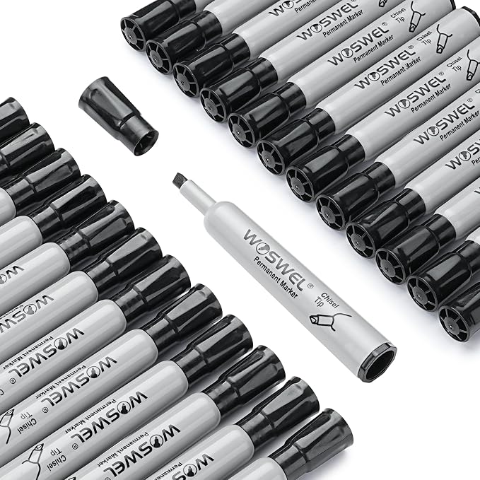WOSWEL 100 Pack Permanent Markers Bulk, Chisel Tip, Black, Jumbo Thick Large Permanent Markers, Wide Tip Markers, Works on Plastic,Wood,Stone,Metal and More, Perfect for Signs and Posters