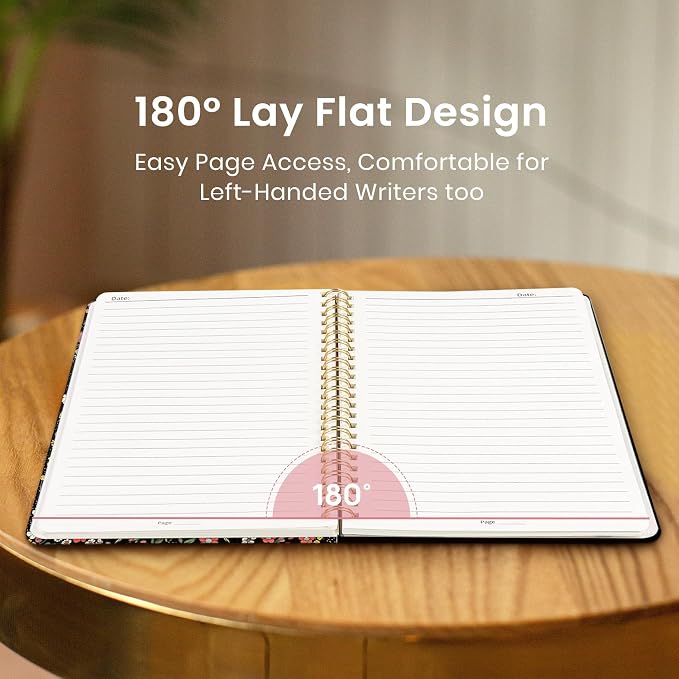Taja Spiral Lined Journal for Women, Notebook for Work with Pretty Cover, 140 College Ruled Pages, Hardcover Notebook for Journaling, Note Taking, Bible Study, Starlit Garden