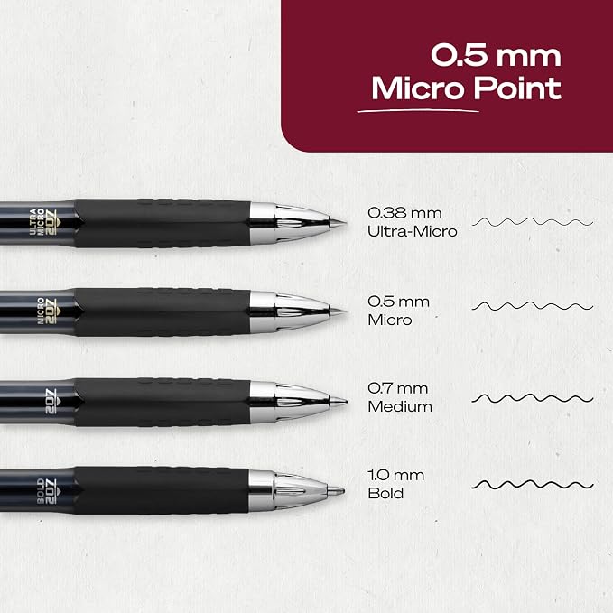 uniball™ 207 Gel Pens, Blue Ink, 0.5mm Micro Point, Retractable, 12 Count, Smooth Writing, Fraud-Resistant, uni Super Ink™