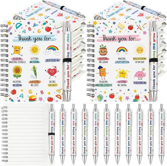 Colarr 12 Sets Teacher Appreciation Notebooks and Ballpoint Pens Teacher Appreciation Gifts Bulk Thank You for Helping Me Grow Gifts Spiral Notebooks for School Office Supplies