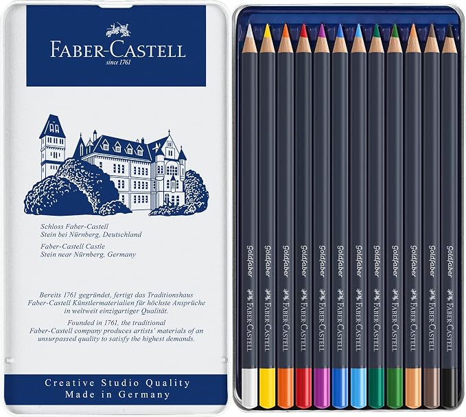 Faber-Castell Creative Studio Goldfaber Wood Cased Color Pencils - Tin of 12 Colors